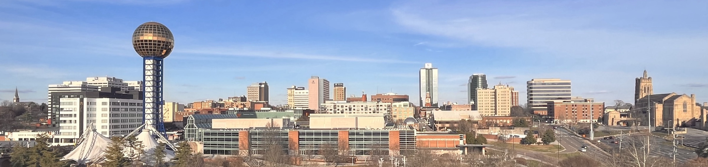 Downtown Knoxville skyline and the Sunsphere viewed from the Tennessee River